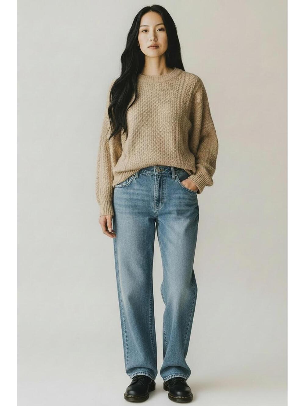 Zoa Chunky Cable Knit Pullover Sweater Oversized Tan Grandpacore, Size Medium